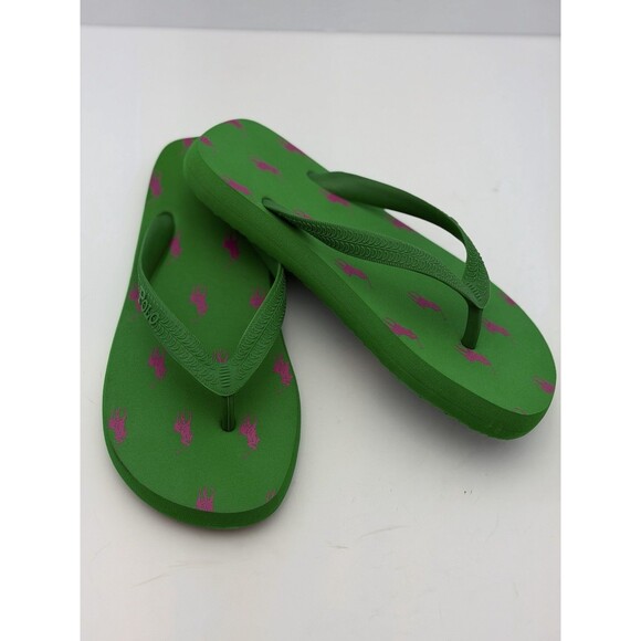 Polo Ralph Lauren Flip Flops Green Pink Pony Logo Thong Sandals Size 5 NWOT main image 3
